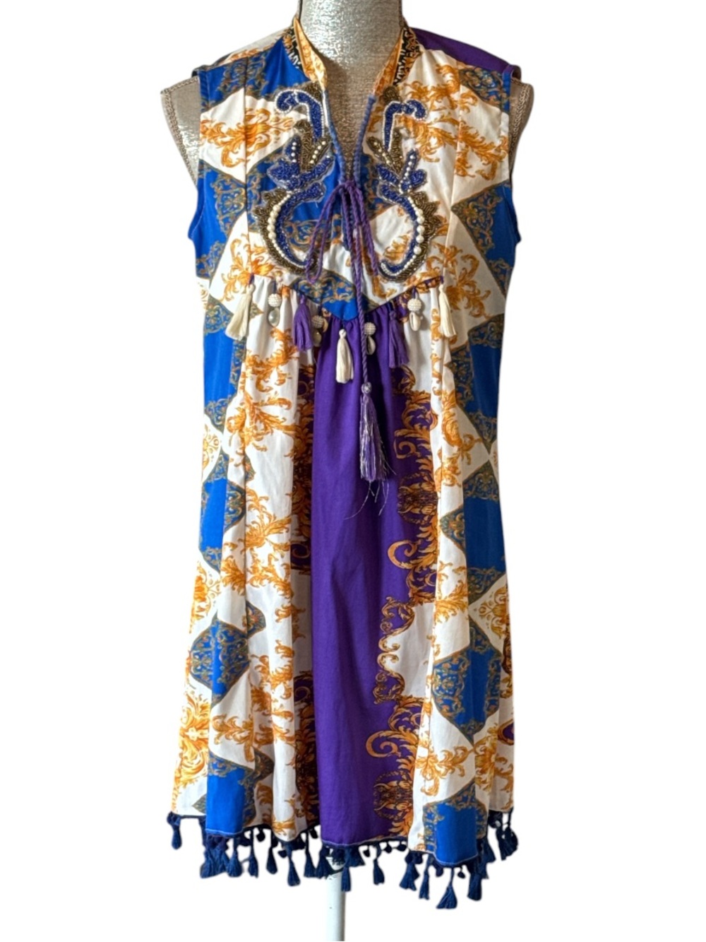 Antica Sartoria Positano Beaded Seashell Tassel Baroque Resort Dress M - Picture 3 of 11